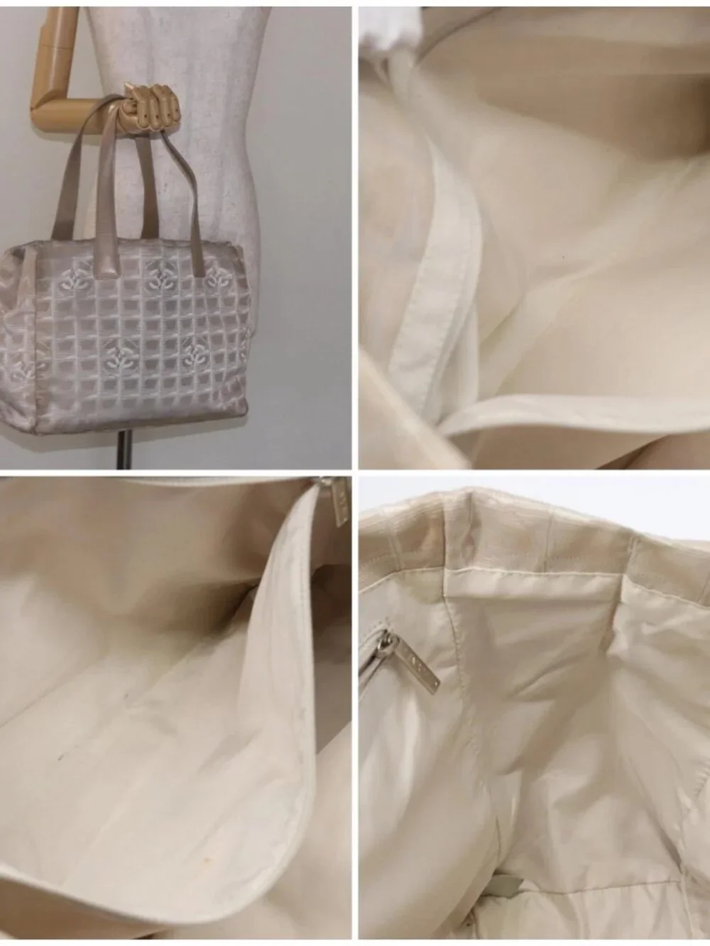 CHANEL New Travel line Hand Bag Beige Silver CC Auth 141510